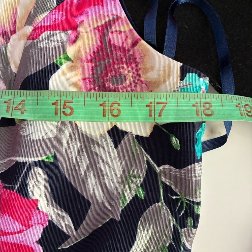 Eliza J Pink, navy green floral belted Midi Dress size 14 - Picture 6 of 6